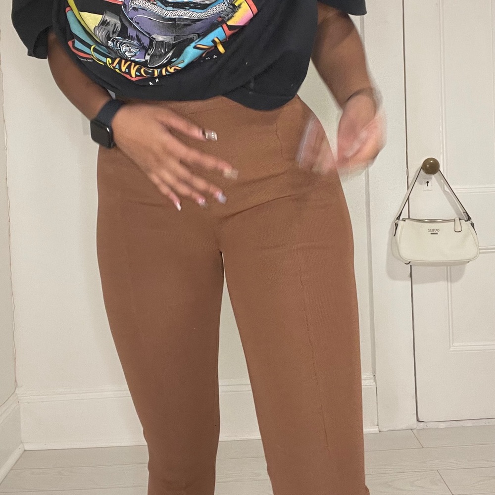 Brown Knit Flared Pants